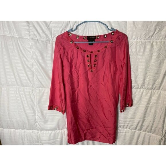 DANA BUCHMAN WOMENS LONG LENGTH TUNIC TOP PINK SILK BLOUSE SIZE XS METAL grommet - Picture 1 of 2